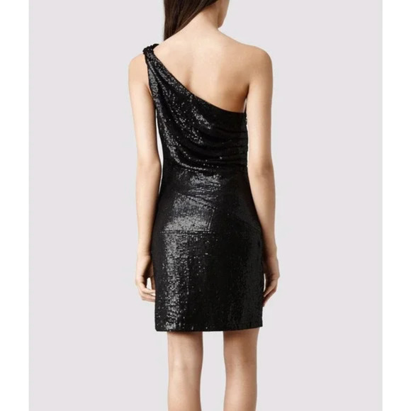 AllSaints Cassis One-Shoulder Sequin Cocktail Dress Black Size 0 NWT - Picture 5 of 11